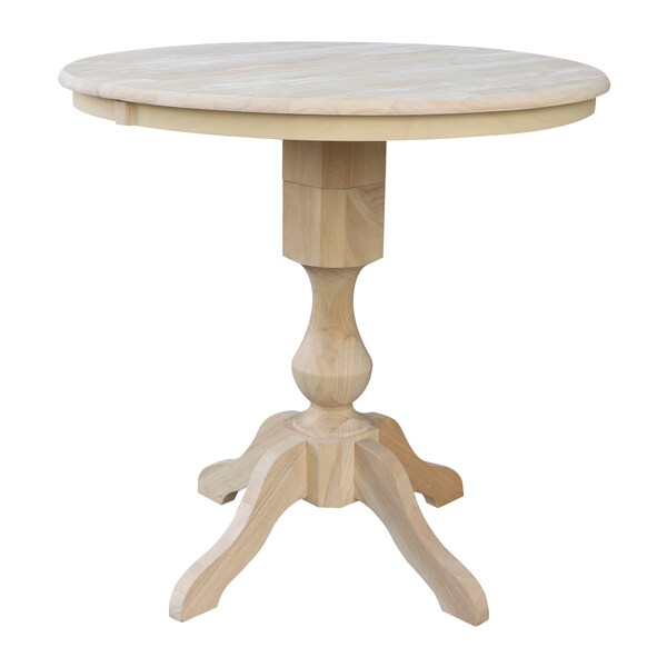 International Concepts Round 36 in Rd Top Pedestal Table, 12 in Leaf, 34.9 inH, Adjustable Height, Unfinished, 36 in W, Wood K-36RXT-11P - main